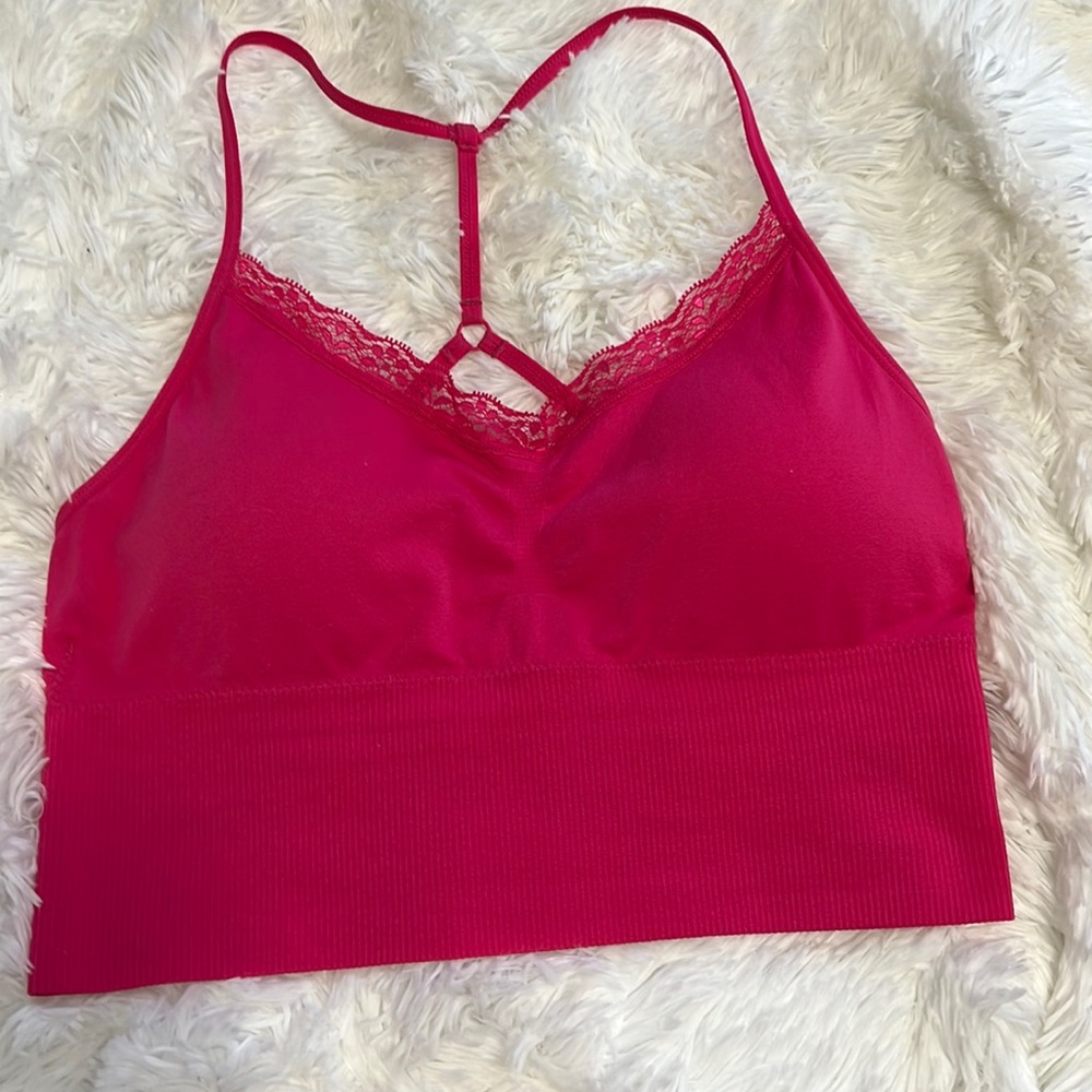 Pink Cropped T-Back Bra Sz M